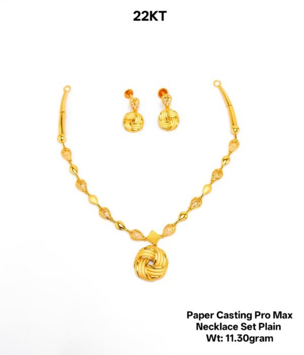 New Design 22KT Gold Paper Casting Necklace Set - 11g